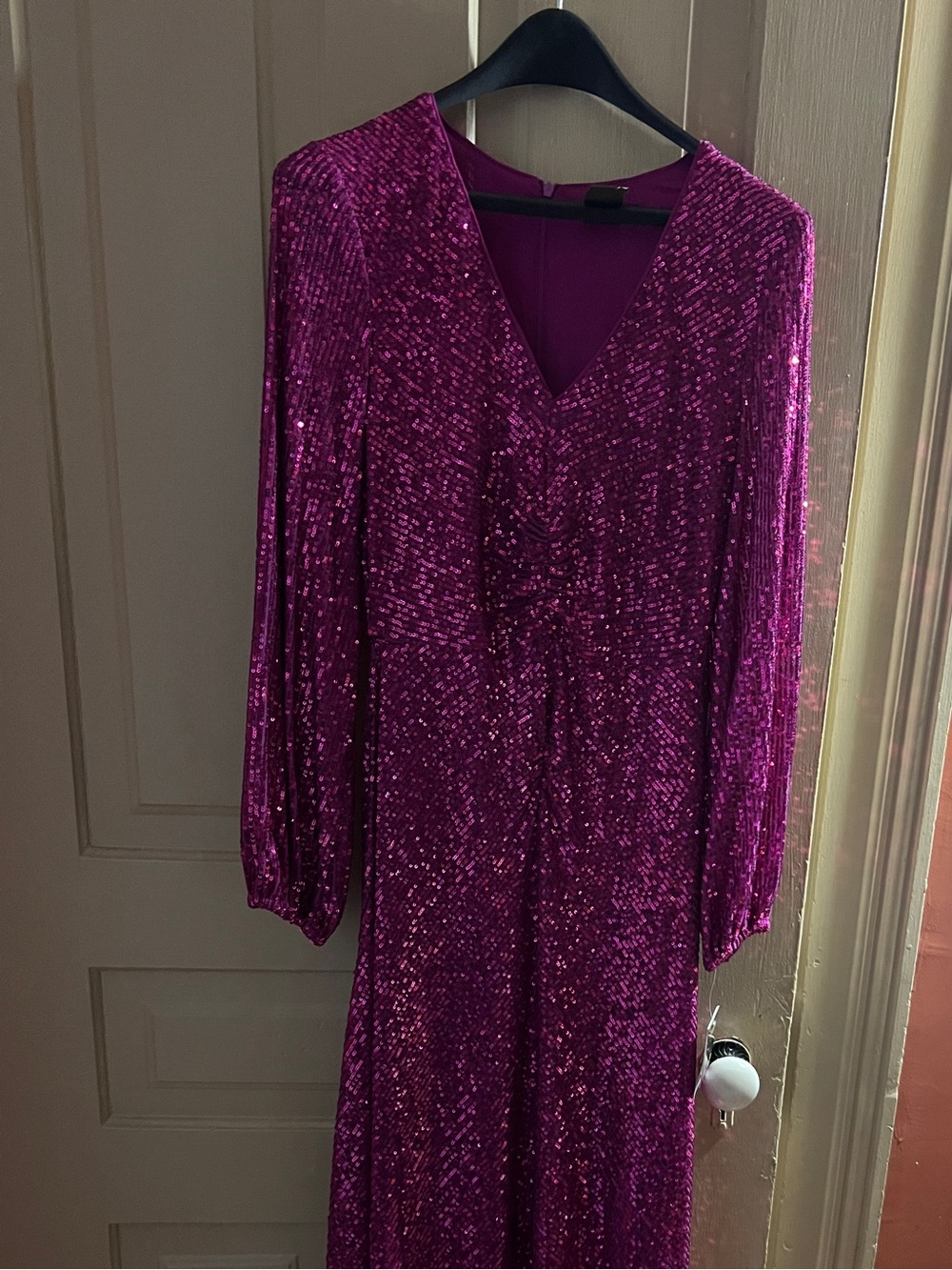 Taylor Dresses formal Fuchsia Sequin V-Neck Long Sleeve Gown